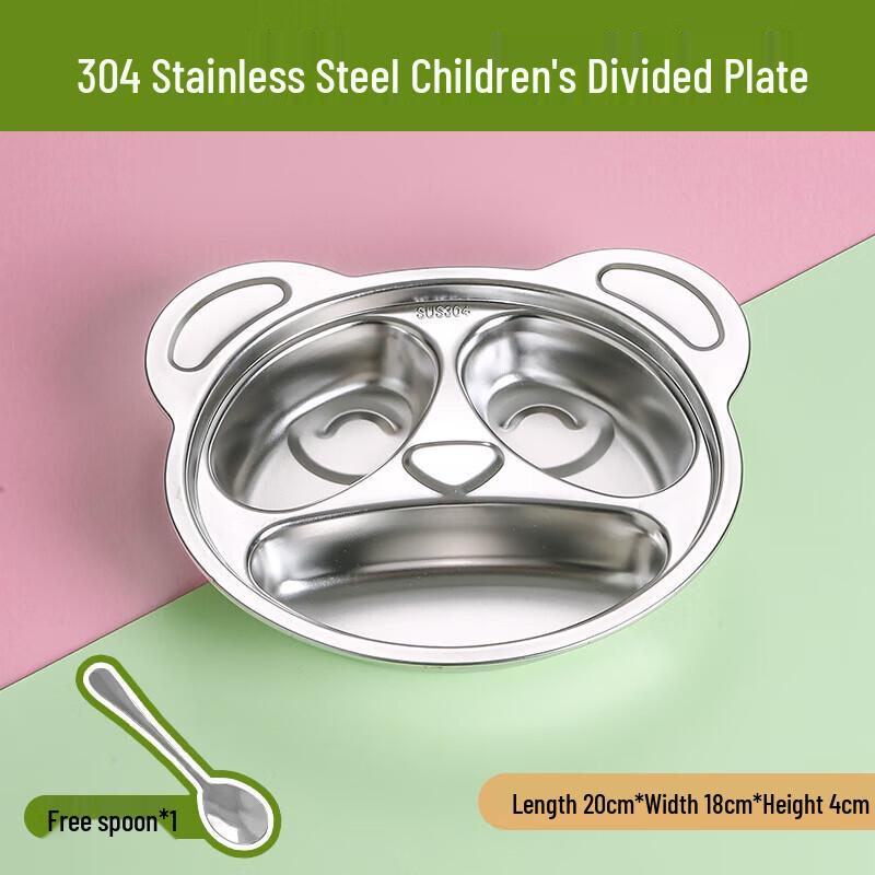 Panda 304 Stainless Steel Kids Divided Meal Plate