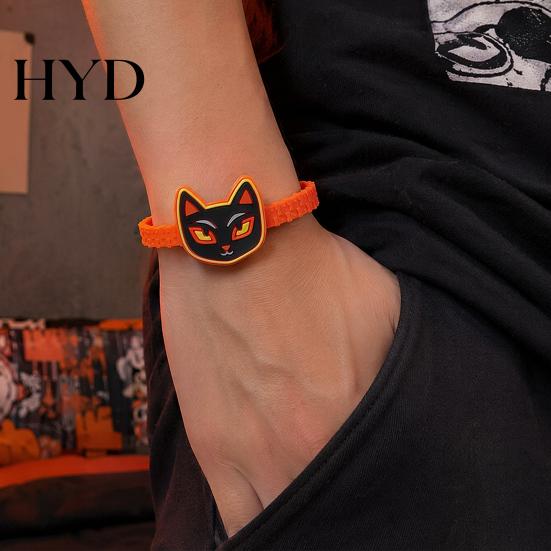 Colorful Cartoon Character Bracelets 2PCS Halloween Bracelets, Ghost/Pumpkin/Black Cat/Skull/Witch/Little Devil Shape, Adjustable Soft Silicone