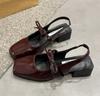 Sommer Damen Schwarz Rot Bootsschuhe Quadratische Zehenpartie Slipper Niedriger Absatz Schuhe für Frau Ballerinas Bequem Schleife Damen Sandalen