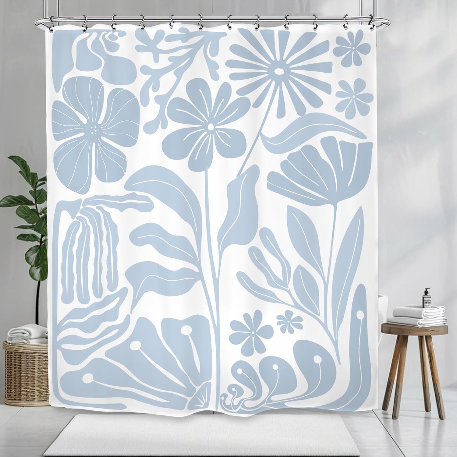 

Blue Floral Pattern Shower Curtain 180X200Cm - Soft Polyester Waterproof Bathroom Curtain For Contemporary Home Decor W60H190(CM)-1 Pcs