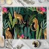 Tropische Luipaardprint Linnen Placemats Jungle Dierenpatroon 4 stuks Set Levendige Tafelmatten Voor Zomerfeest Dineren