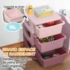 Children's Toy Organizer, 3-Tier Drawers, Plastic Boxes, 37 x 37 x 56.5 cm, Pink