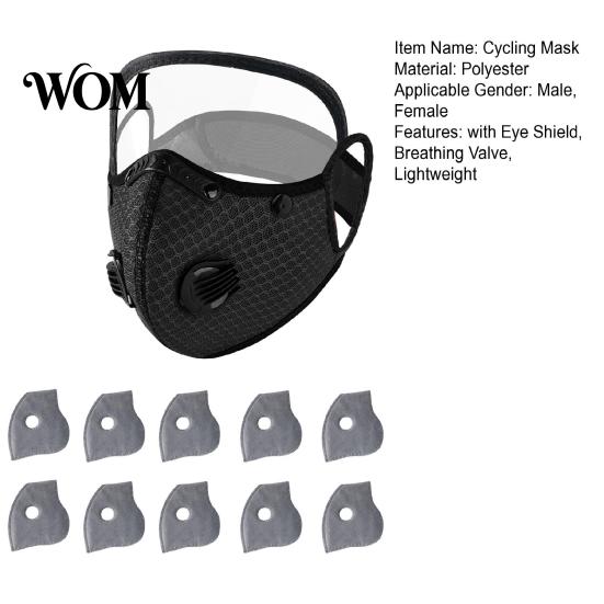 Cycling Face Guard Reusable Carbon Filter Dust Mask with Adjustable Goggles, 6-Layer Outdoor 10 Filters, Protection Breathing Valve, Eye Shield
