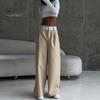 Casual Pants High Waist Button Zipper Fly Suit Pockets Draped Baggy Full Length Office Lady Straight Wide Leg Trousers