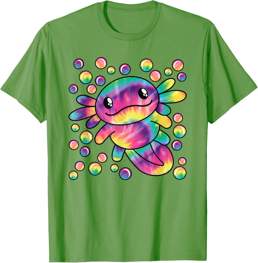 Tie Dye Axolotl Kawaii Salamander Graphic Tee Breathable Short Sleeve T-Shirt Casual for Women Men