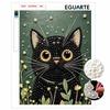 DIY gerahmtes Perlenkunst-Set Schwarze Katze mit Blumenmuster Glitzerndes Leinwandbild Entspannendes handgemachtes Bastelgeschenk für die Heimwanddekoration Hobbyisten