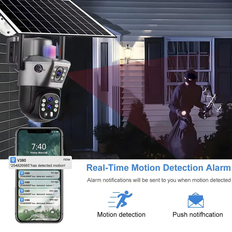 LS VISION 12MP Solar Camera 4G Sim Card Outdoor Surveillance 6K Three Lens 10x Zoom Wireless Cctv PTZ IP66 Security Solar Powered Cam