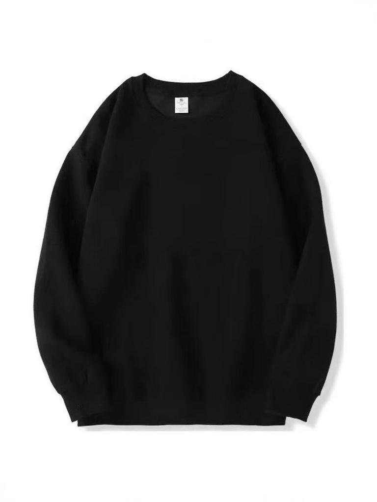 European-American Unisex Pure Cotton Round Neck Sweatshirt - Casual Solid Color, Fall/Winter Long Sleeve Fashion Style