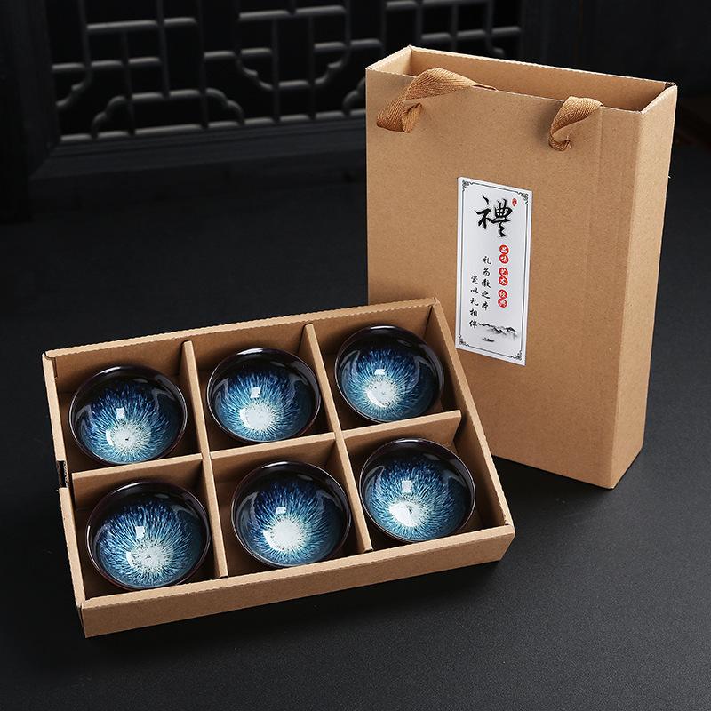 Ceramic Blue and Douli Set White Porcelain Hand-painted Household Kung Fu Tasting Bowl Tea Cup Kiln Ch