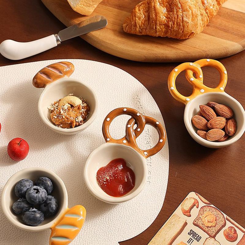 Embossed Bread Handle Ceramic Small Dish Seasoning Dish Dipping Sauce Dish Household Flavor Dish Cute Side Dish Cute Little Dish