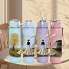 1PC Bride Girl Under Tree Train Scene Print 750ml Color Plastic Sports Water Bottle Leakproof Flip Straw Lid Suitable for Sports Office Home Use