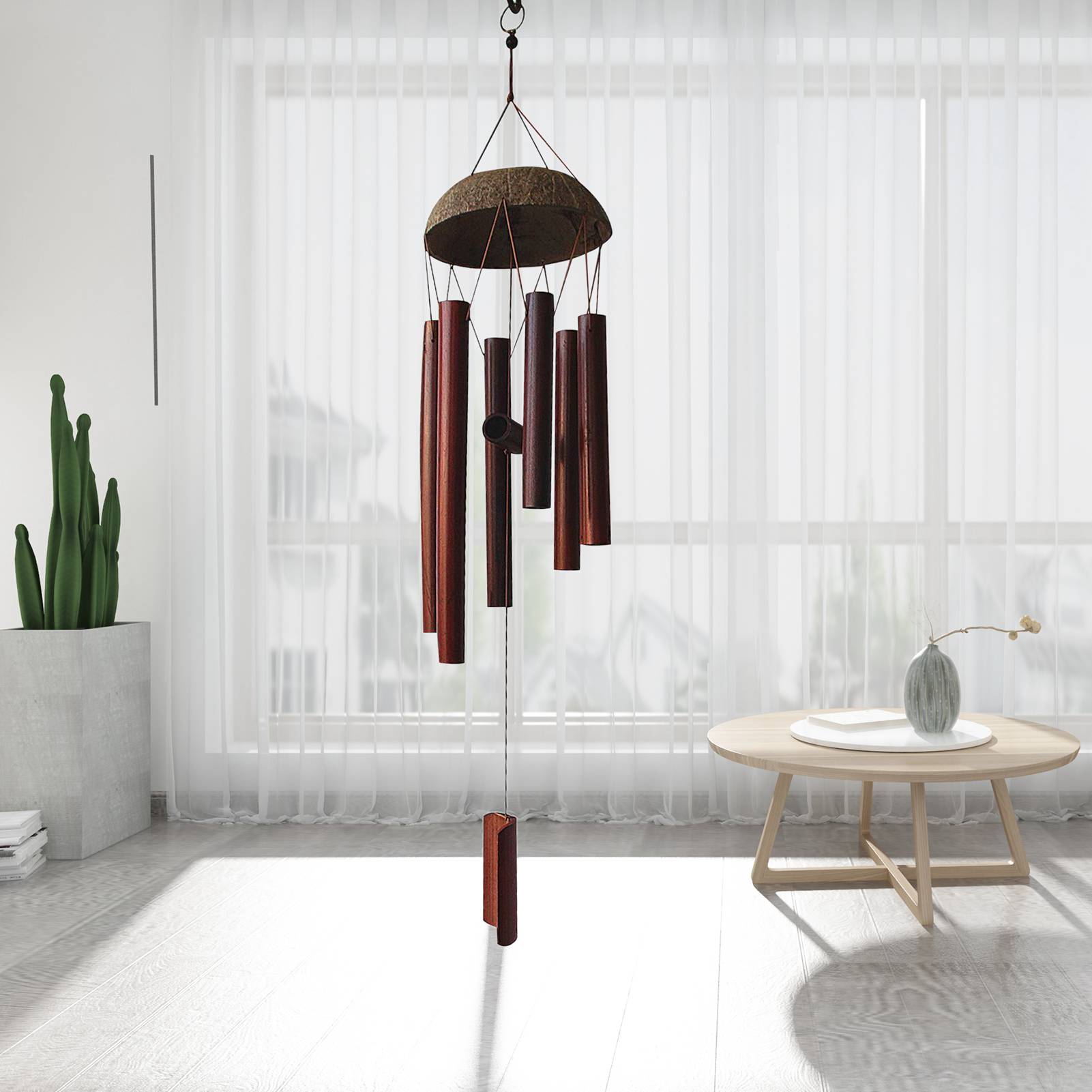 

Bamboo Coconut Shell Wind Chimes Outdoor Bamboo Wind chimes for Home Courtyard and Garden Decoration Light Colored Brown