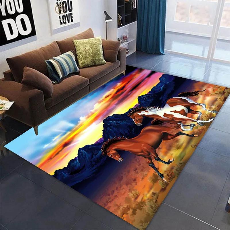 3D Printed Horse Carpets Kids Bedroom Large Animal Area Rugs for Living Room Anti-slip Child Game Soft Floor Mat Home Decoration