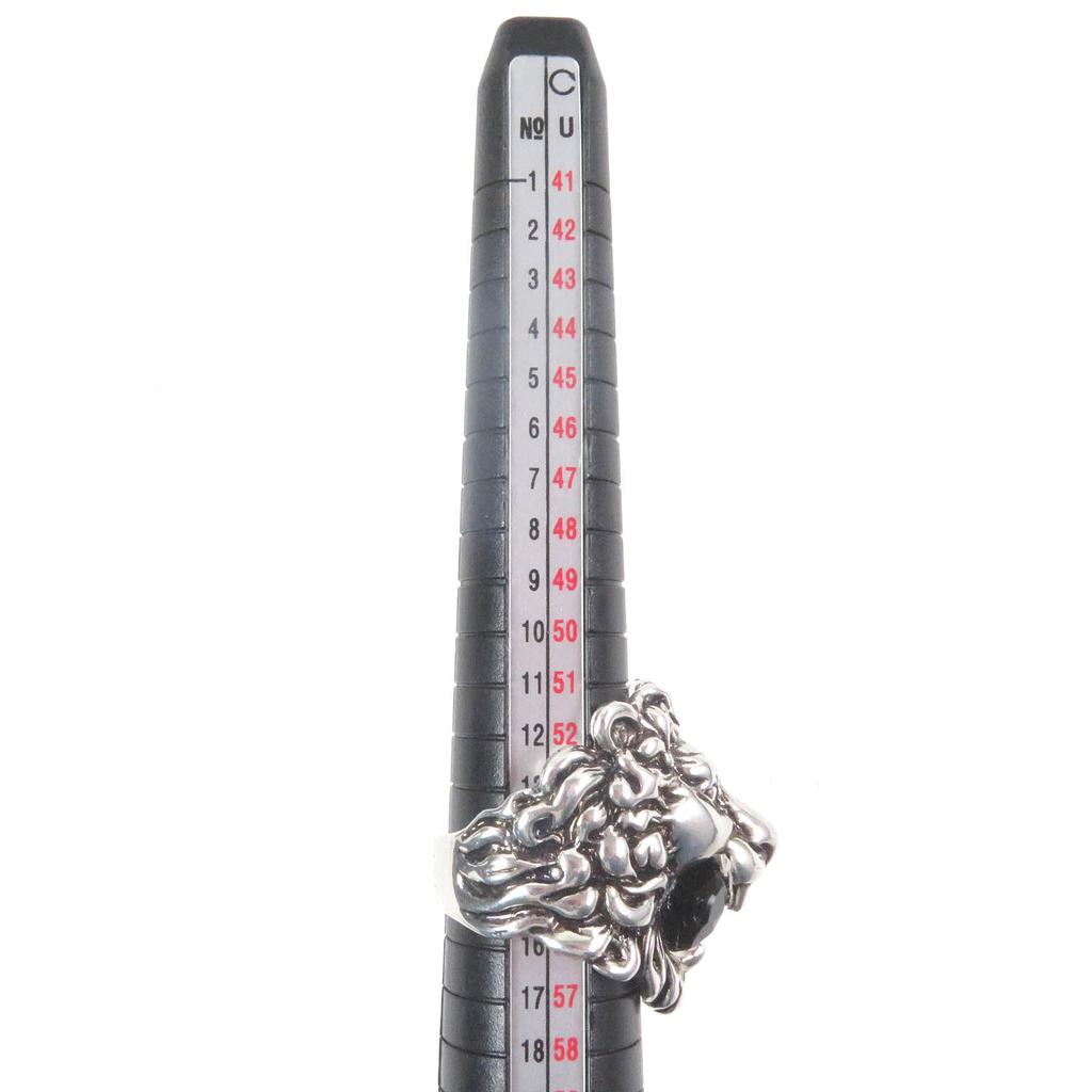Excellent GUCCI Ring Lion head Silver black Colored stone mens Used