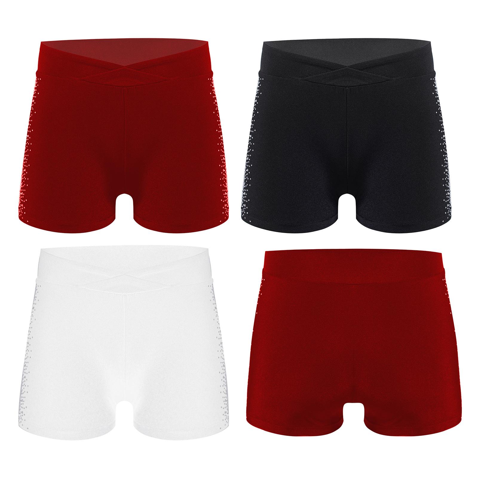 

Kids Girls Sparkly Rhinestones Shorts V-Front Elastic Waistband Short Leggings for Figure Skating Dance Gymnastics 5-6 Years чорний