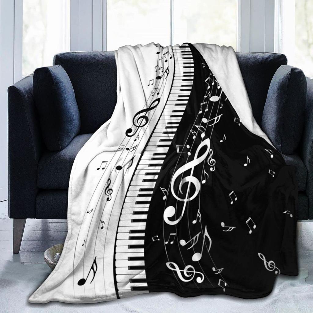 Music Note Flannel Throw Blanket Super Soft Lightweight Music Theme Blanket for Couch Sofa Bed Living Room Twin King Size