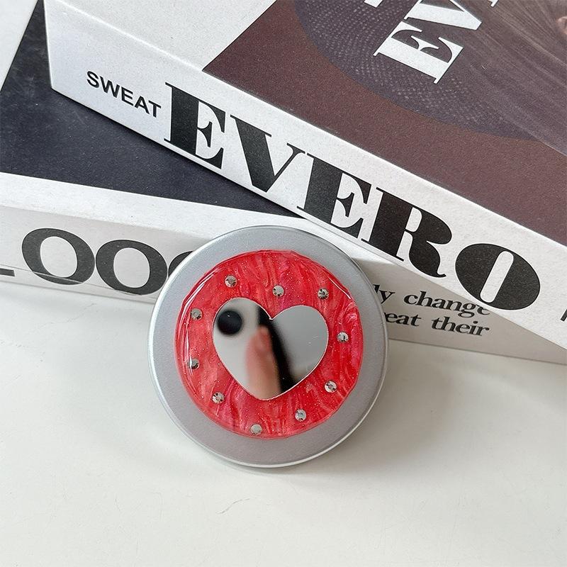 Original Small Love Mirror Rhinestone Round Ring Buckle Telescopic Mobile Phone Airbag Bracket Magnetic Attraction Suitable For Magsafe