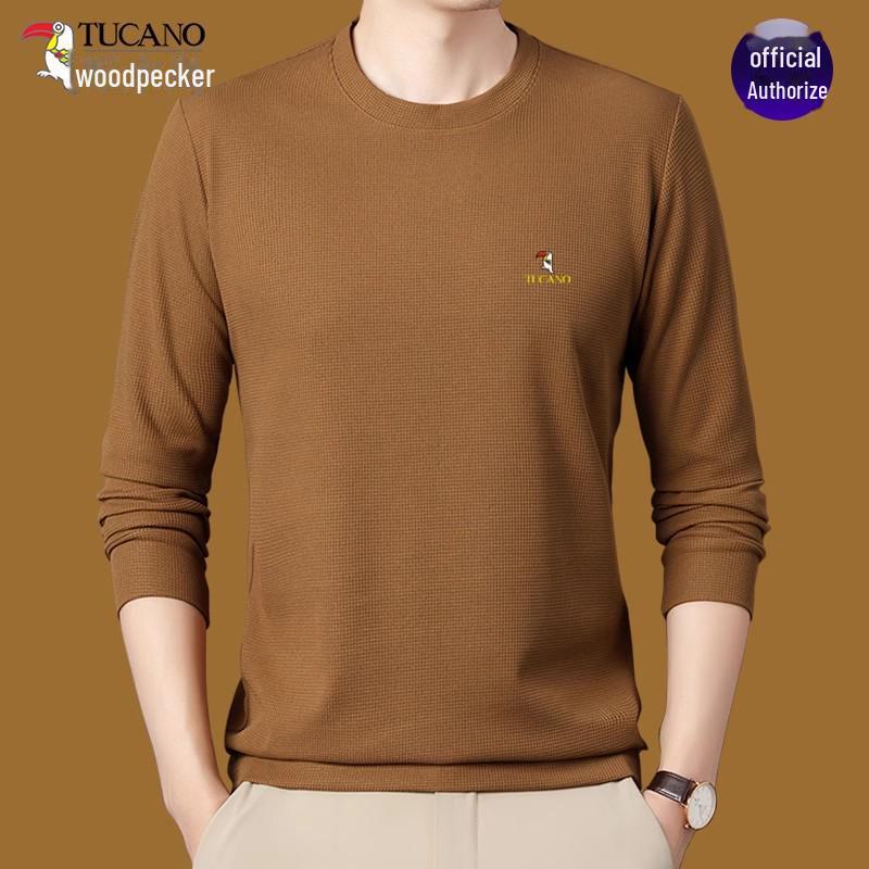 Woodpecker Men's Cotton Long-Sleeve T-Shirt for Midlife and Older - Spring/Autumn Base Layer