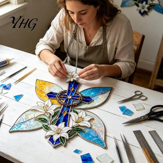Complete Glass Assembly Set Christian Suncatcher DIY Kit, Stained Style Religious Sun Catcher, Relaxing Handcraft Gifts Iridescent Hanging Ornament
