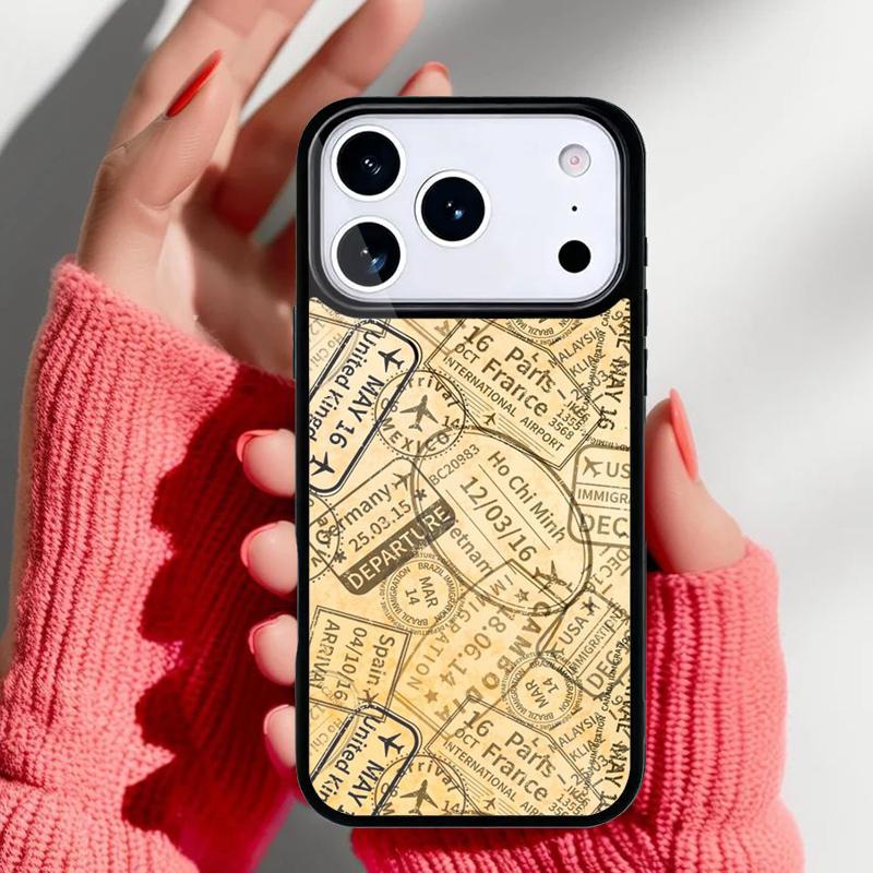 Retro Post Card Passport Stamps Phone Case for iPhone 17 Air 16e 15 14 13 Pro Max Back Cover for 12 11 Pro Coque