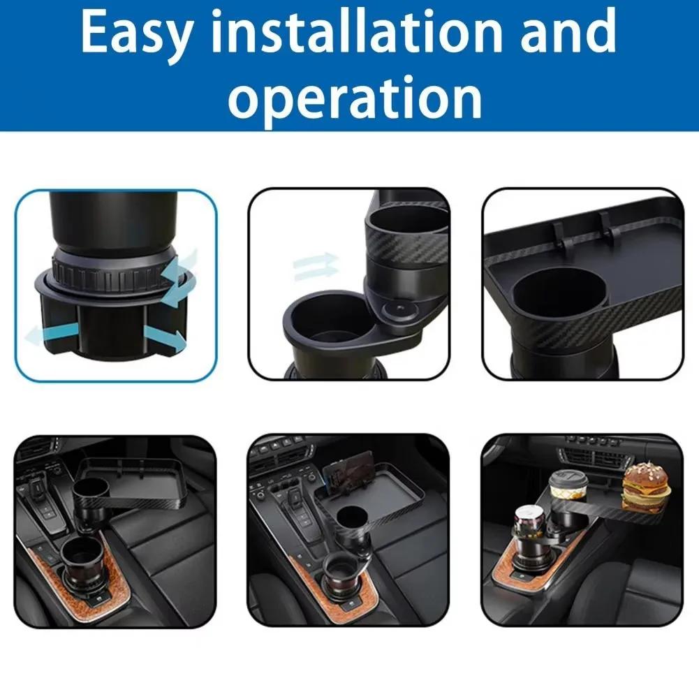 Car Cup Holder Expander with Tray 360 Degree Rotation Adjustable Drink and Food Tray for Smartphones Stable Non Slip Cup Mount