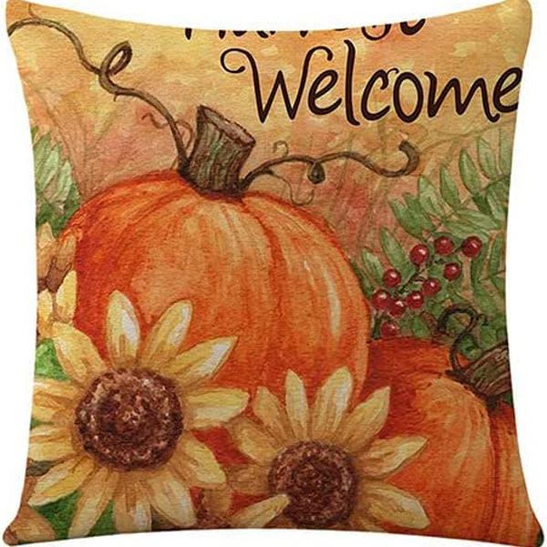 Thanksgiving Pumpkin Pillow Case Autumn Plant Flower Print Pillow Case Home Living Room Sofa Cushion Case