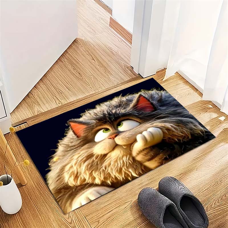 Cartoon Cats Group Non-Slip Doormat, Kawaii Pet Print Entryway Floor Mat