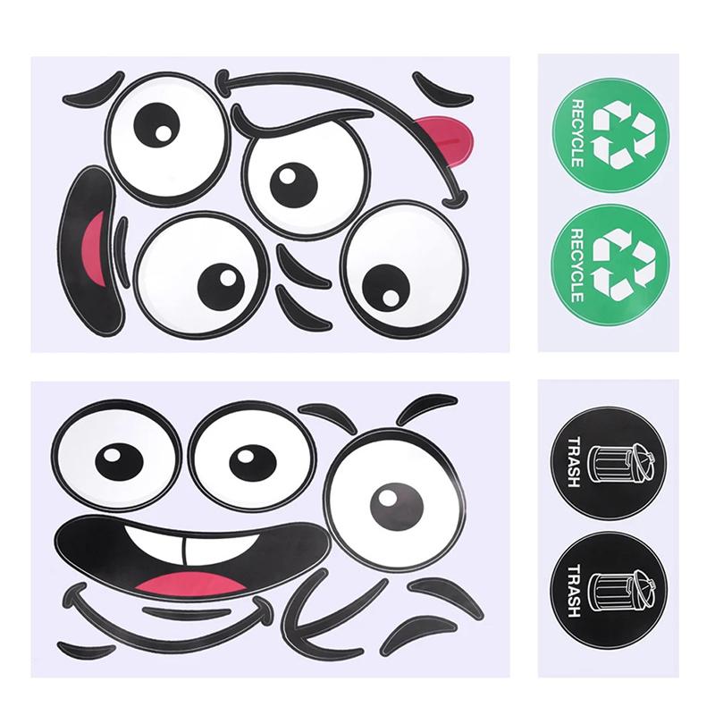 Cartoon Face Trash Can Stickers Self-Adhesive Waterproof Pvc Glossy Finish For Wall, Toilet, Refrigerator Indoor Outdoor