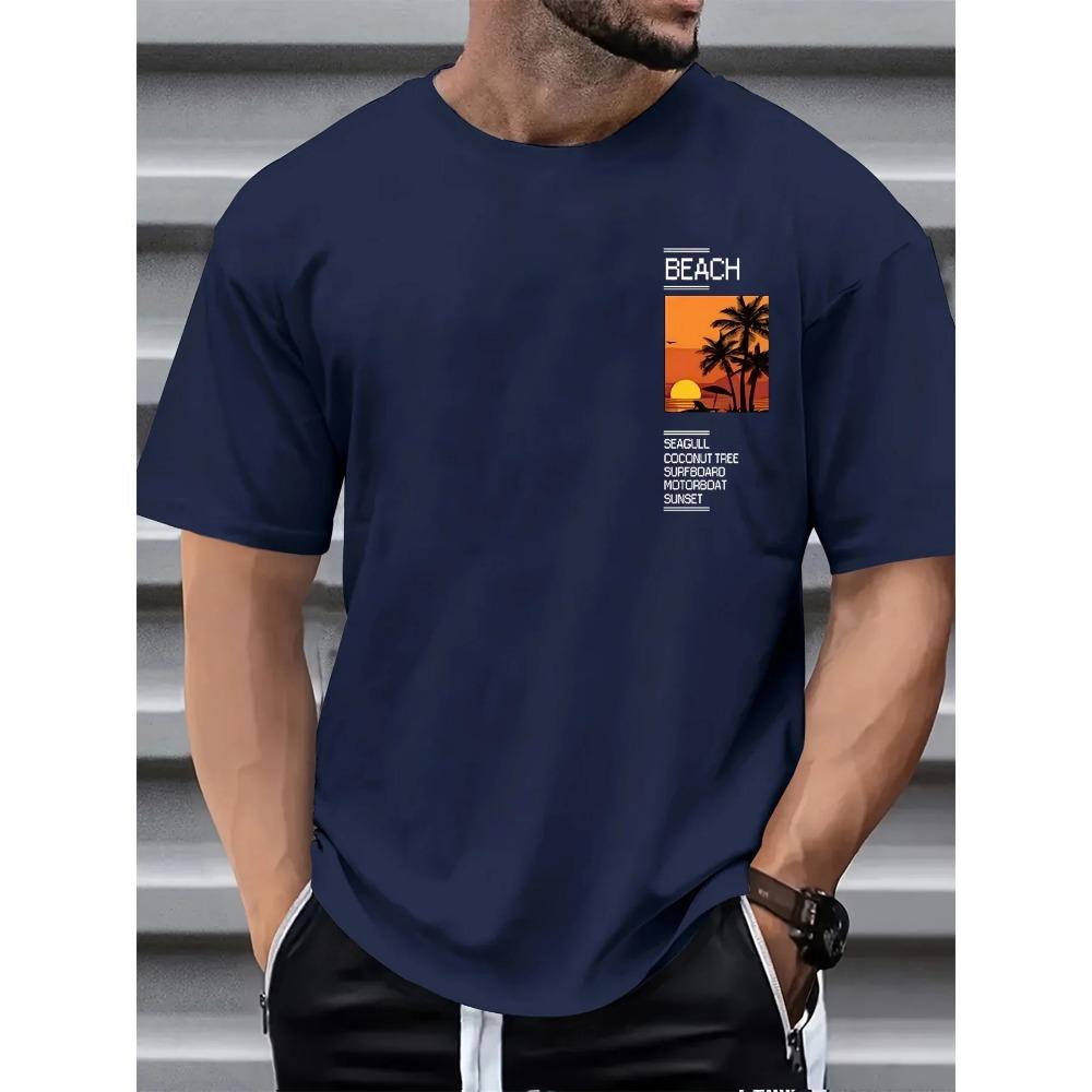 

Летняя мужская повседневная свободная футболка из 100% чистого хлопка с принтом кокосовой пальмы и лозунга, спортивная, удобная, с круглым вырезом и короткими рукавами XXL