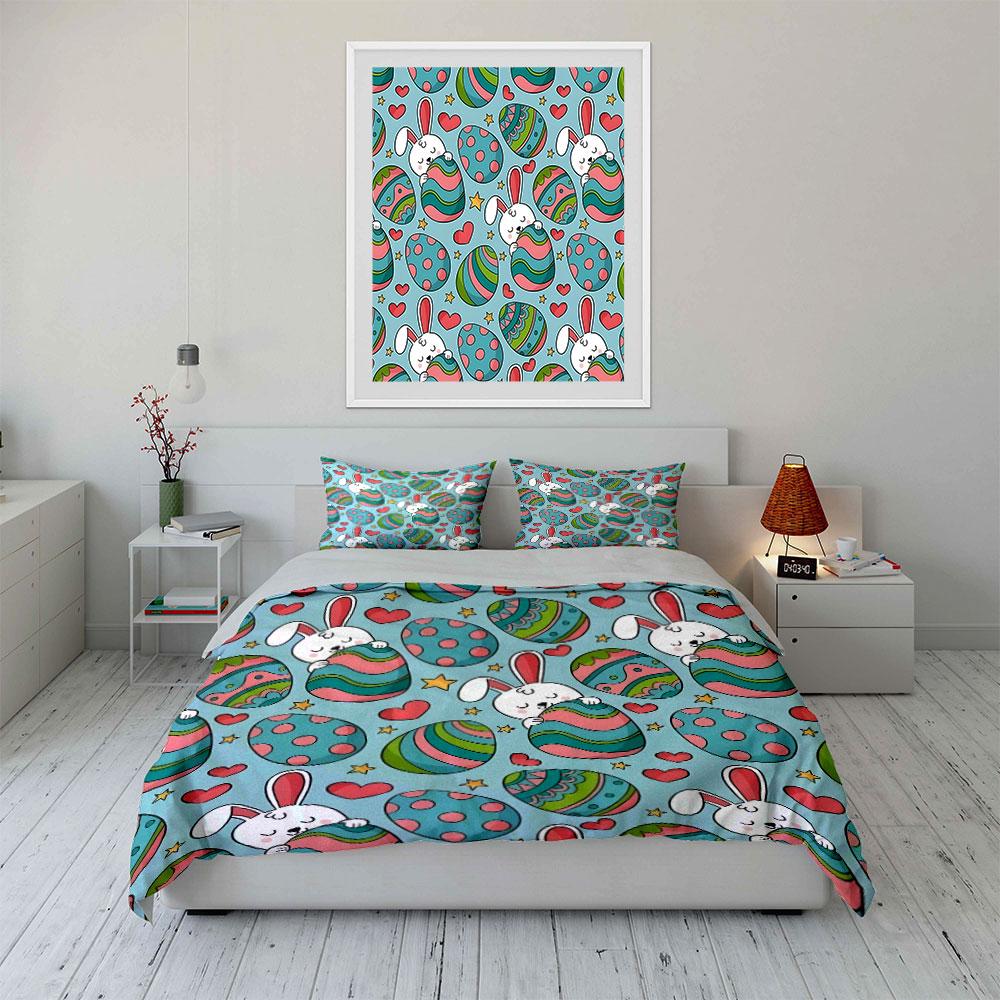 Easter Bunny and Egg Pattern Set Exquisite Three-piece Bedding Set Gift for Kids and Adults