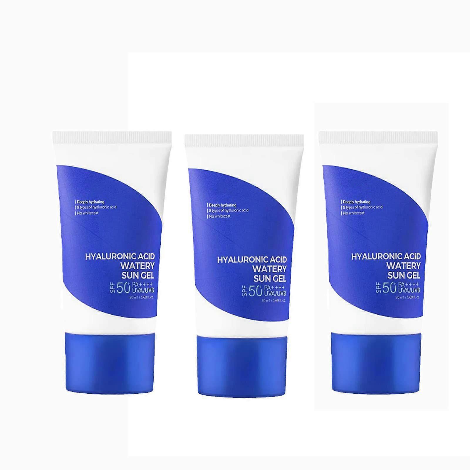 3 Stück Hyaluronsäure Wässriges Sonnengel, Sommer-Sonnenschutz, Hyaluronsäure Natürliche Sonnencreme LSF50+ PA++++ 50ml, Tief Feuchtigkeitsspendendes Gesichts-Wasser-Essenz