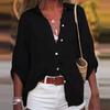 Women's Cotton and Linen Solid Color Loose-fitting Three-quarter Sleeve Shirt