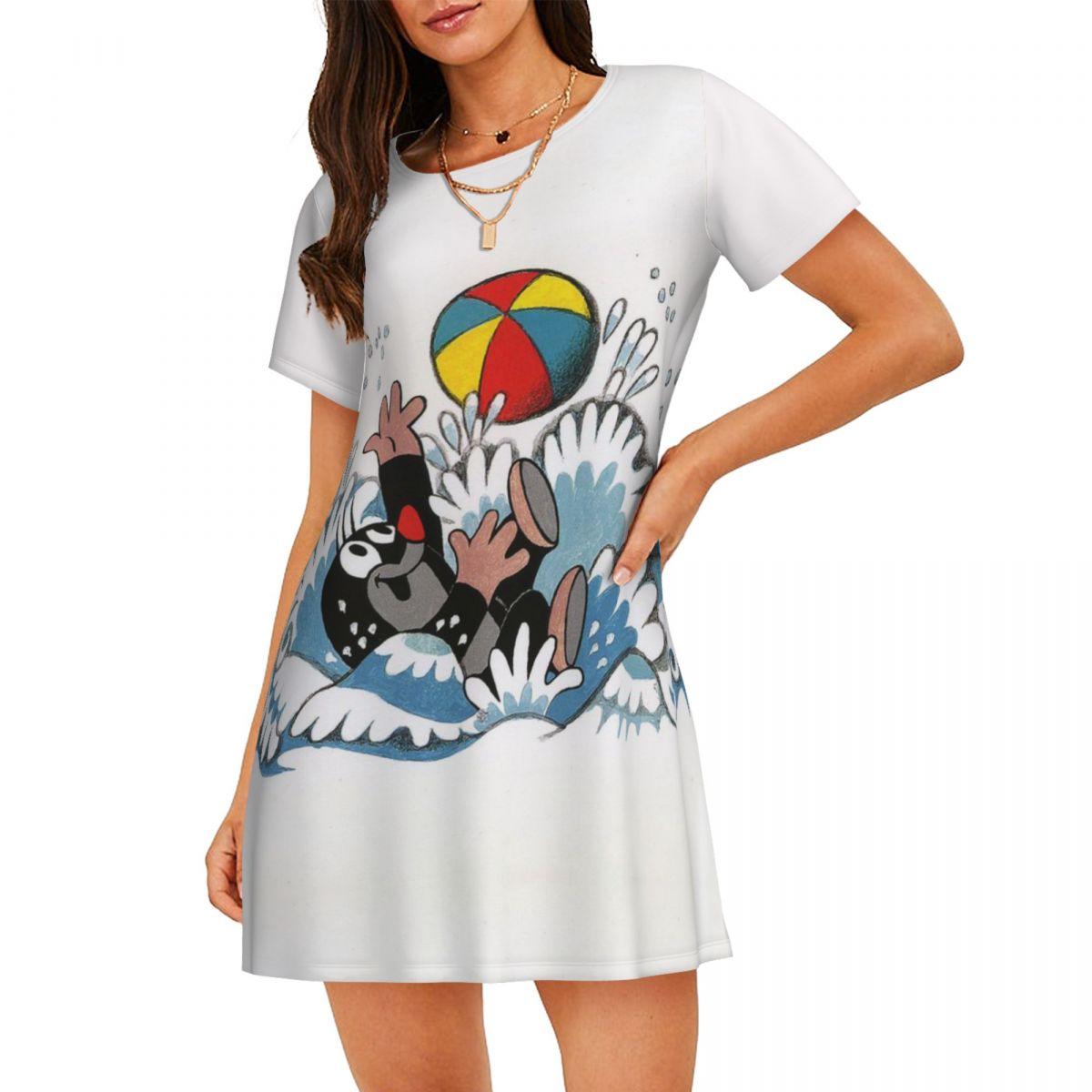 Мультяшная Комикс Женское Оверсайз Круглый Вырез Модное Свободное Повседневное Летнее Платье с Коротким Рукавом 5XL