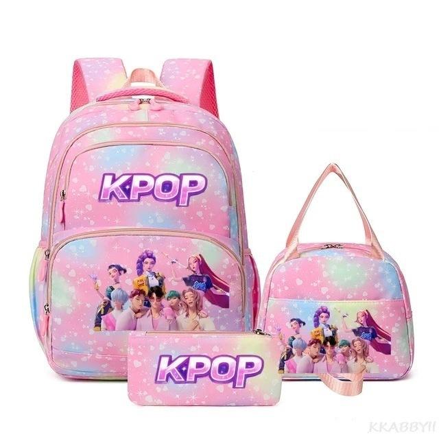 Three-Piece Kpop Demon Hunter Girl Color School Bag Lunch Bag Pencil Case Set Gift Box