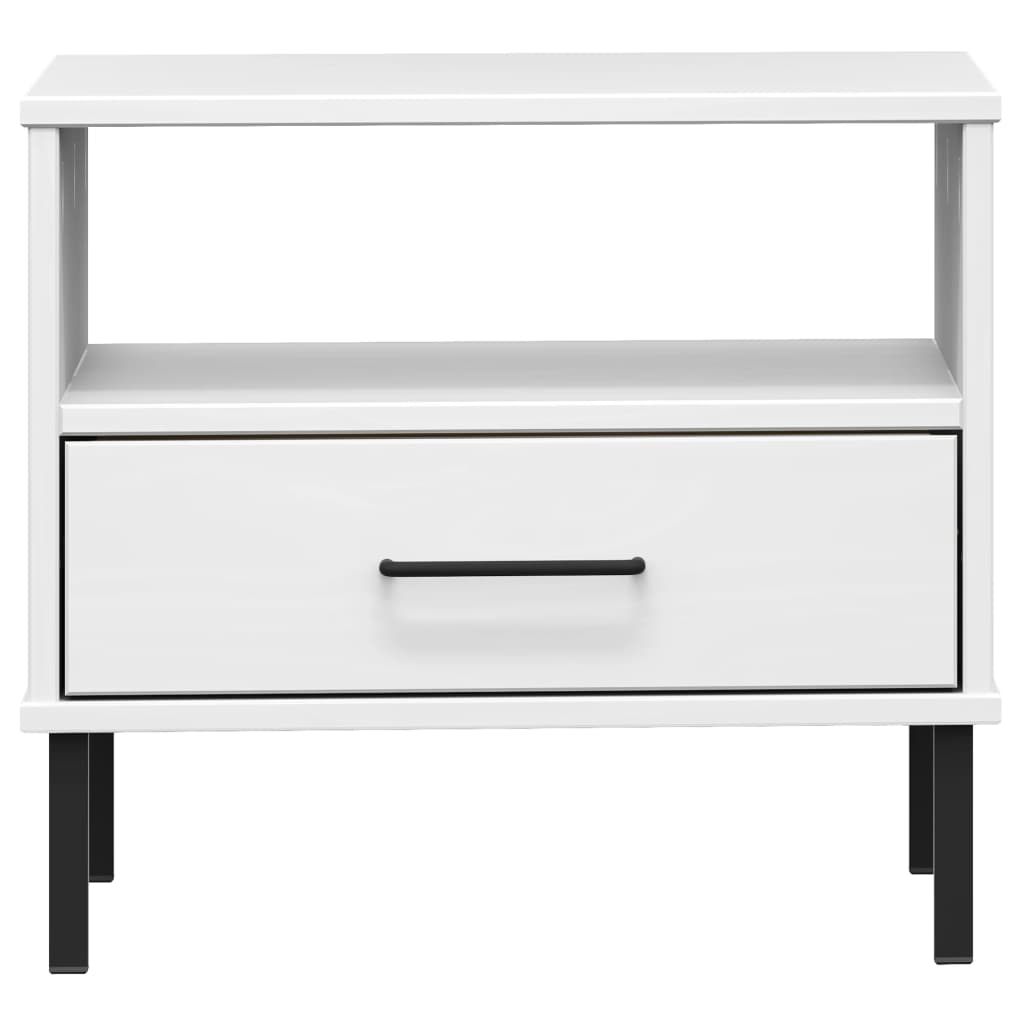 OSLO Nightstand with Metal Legs White Solid Pine Wood