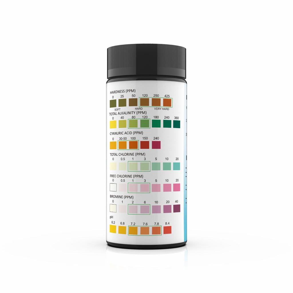 50-Pack 7-in-1 Water Quality Test Strips for Swimming Pools, Drinking Water, Fish Ponds, Hot Springs - Detect Residual Chlorine, pH Levels