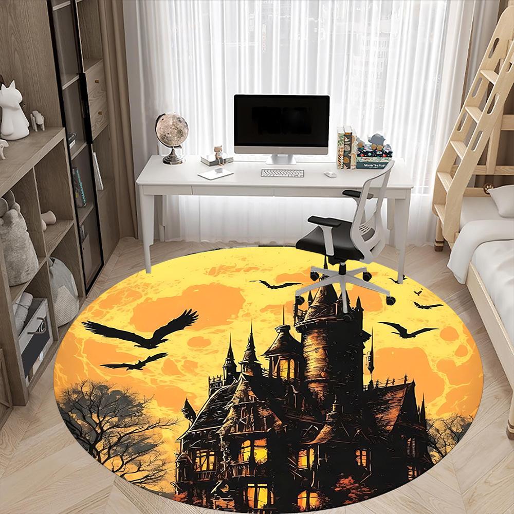 1PCHaunted Castle Office Round Area Rug,  Mat Suitable For Office, Under Office Chairs Bedroom Living Room Home Decor, Room Deco