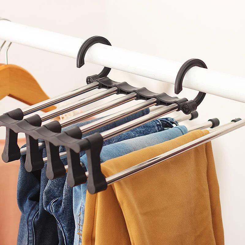 5 in 1 Multifunction Clothes Hanger Wardrobe Organizer Pants Towel Rack Shelves Closet Adjustable Magic Trouser Hangers Home