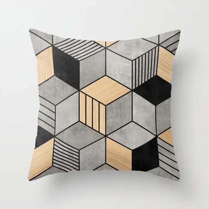 Farmhouse Home Decor Sofa Pillow Creative Wood Grain Marble Pillowcase Fashion Geometric Cushion Cover 40x40cm  50x50