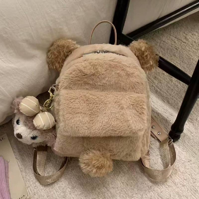 Cute Cartoon Duffy Bear Double Shoulder Bag For Girls And Teens Made Of Plush Material With Storage Capacity