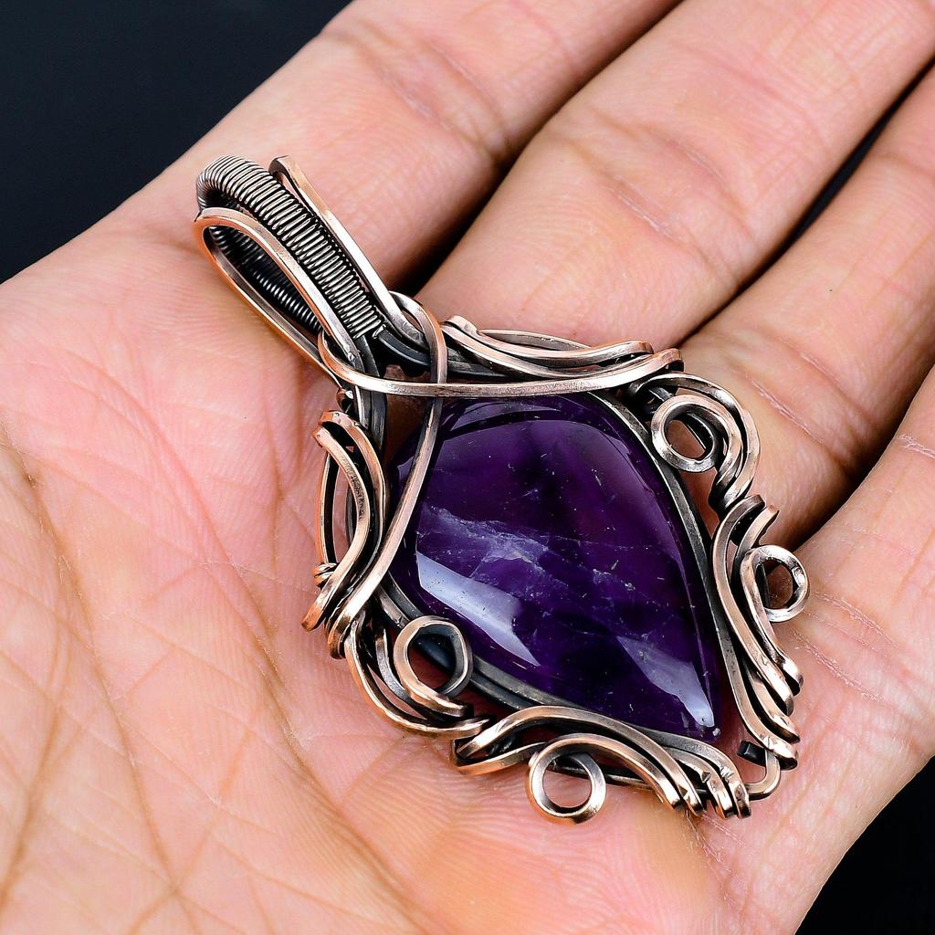Amethyst Pendant, Gemstone  999 Copper Wire Wrapped Jewelry Pendant, Handmade Jewelry Birthstone Pendant, Gift For Him
