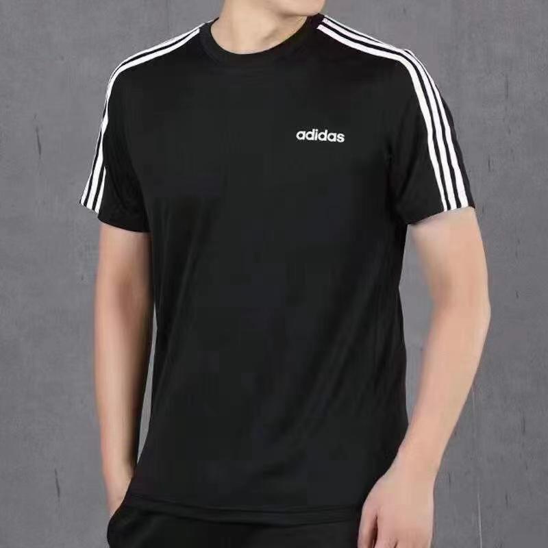 Adidas Striped Shoulder Logo Letter Short Sleeve T-Shirt Men Tops Black FL0349