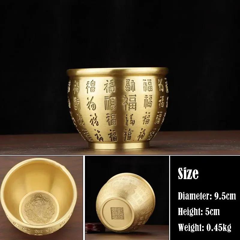 Hundred Blessings Brass Bowl Fortunate Attract Wealth Good Luck Magical Power Treasure Bowls