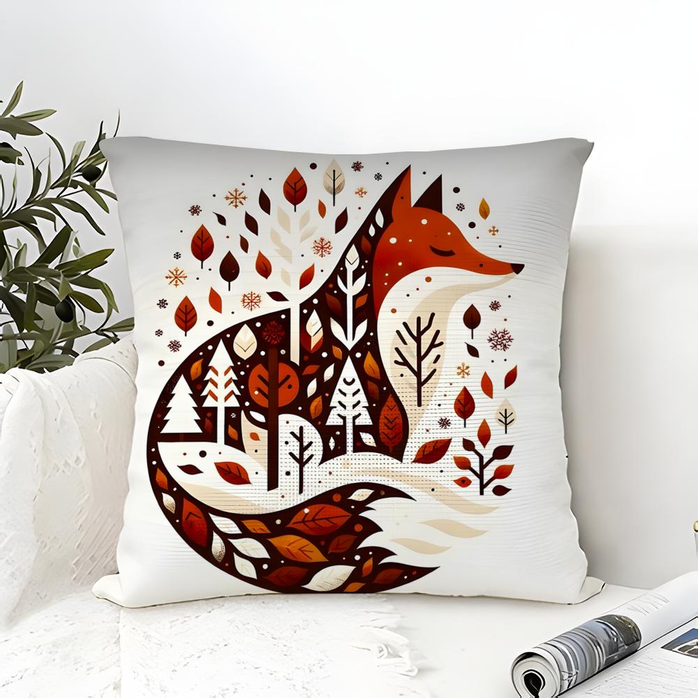 Classic Snowflake Animal Print Pillow Case Cotton Linen Fabric Square Zipper Pillowcase Home Decorative Living Room