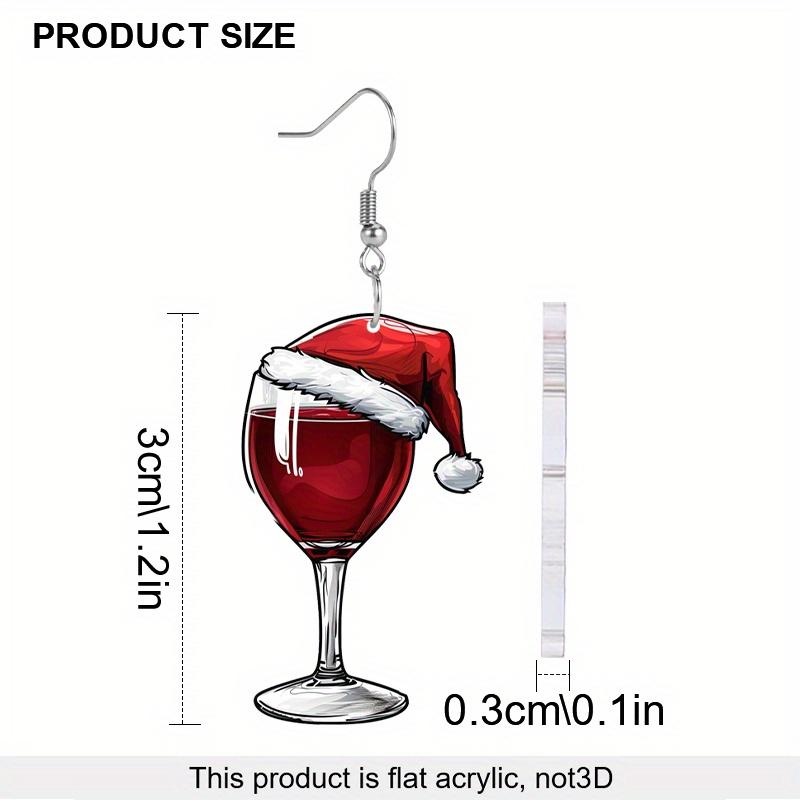 Christmas Wine Glass Shape Reversible Cartoon Design Acrylic Earrings - Stainless Steel Stud Earrings, Perfect Gift for Women's Holidays