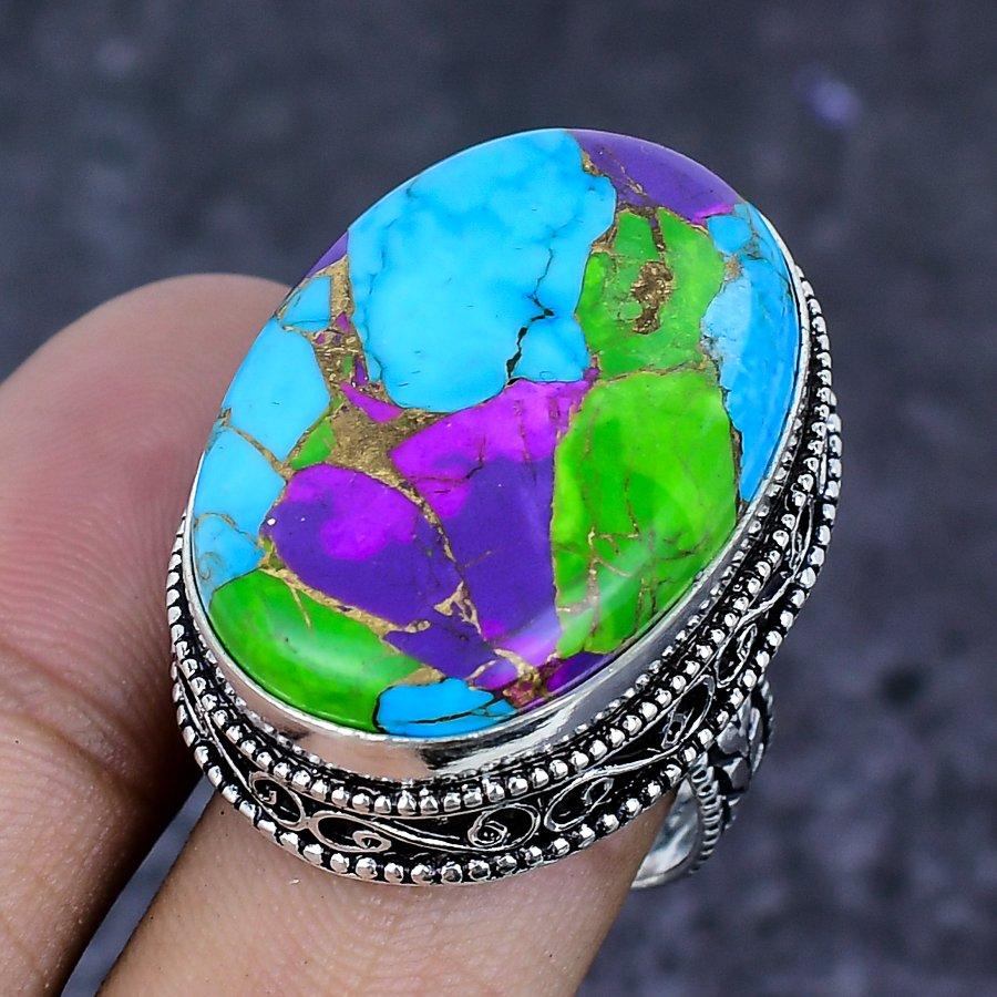 Natural Spiny Oyster Gemstone 925 Sterling Silver Jewelry Ring Size 8 ETC-13911