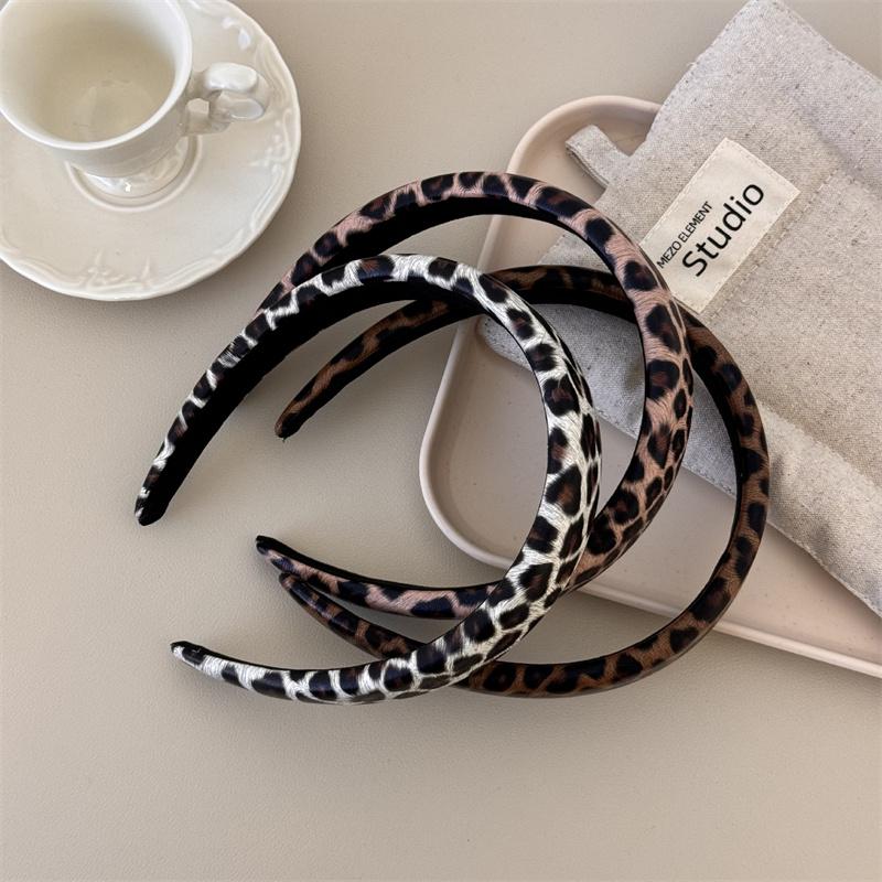 3CM Fashion Women's Leopard Print Synthetic Leather Headband with Sponge Padding Lady Girls Daily Hair Hoop Accessories