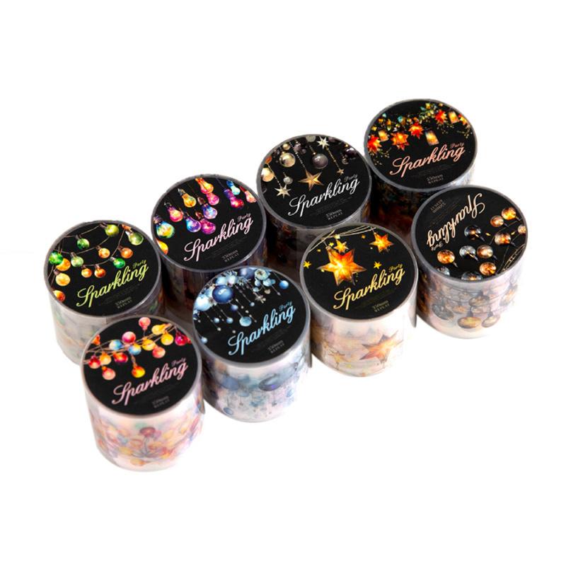 Glitter Gold Foil Washi Tape & Dreamy PET Journal Stickers Christmas Light String