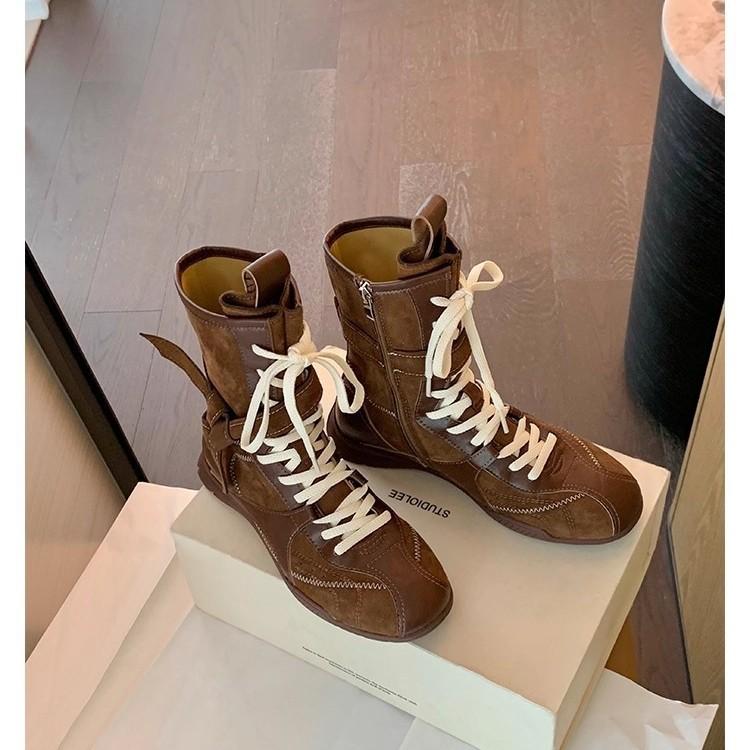 Grape Mother of the Same Style, Fashionable Retro Color Matching Versatile Straps, Side Zipper, Hunting Clothes, German Training Martin Boots, Women