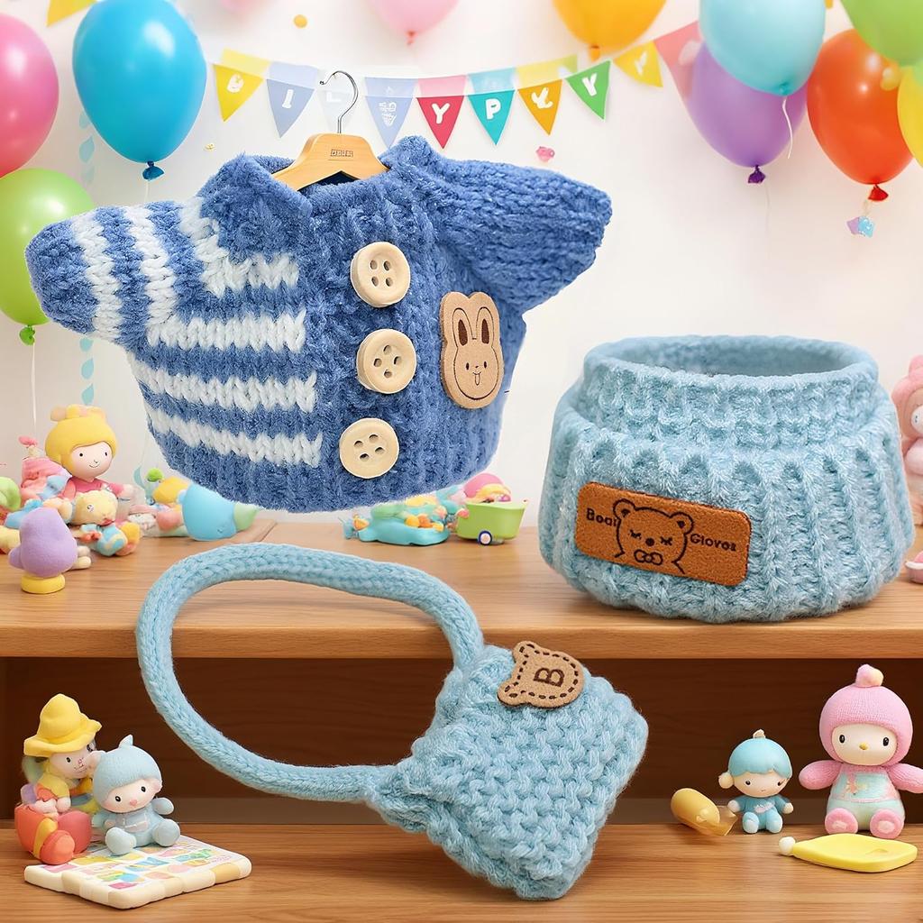 LBB 17cm Cute Cartoon Dolls Clothes Set 3-Piece Crochet Accessory Suit-Hat & Backpack for 15cm Dolls